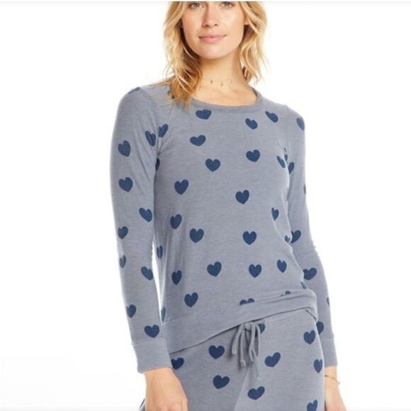 Chaser Blue Heart Long Sleeve Plush Tee/Top/Sweatshirt. Small. New NWT! So Soft! - Picture 1 of 8